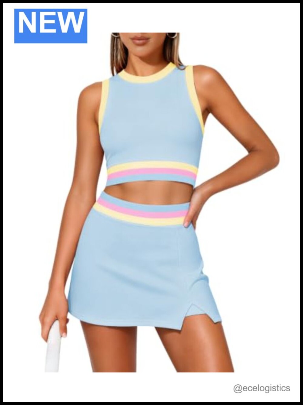 Women's 2 Piece Tennis Skirt Set Racerback Crop Top with Built-in Shorts